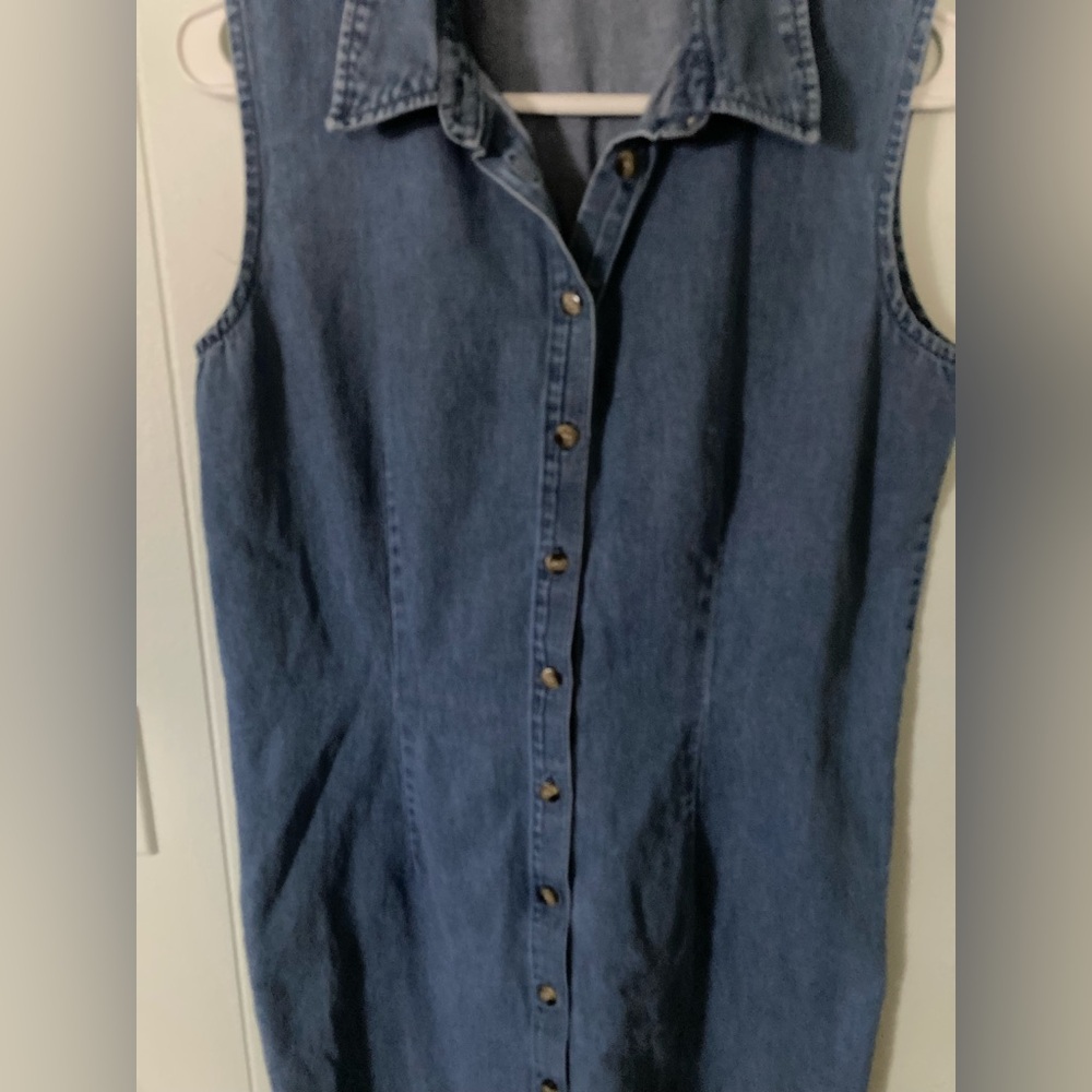 Karen Scott SZ M Blue Denim Dress sleeveless 100%cotton VINTAGE Nice